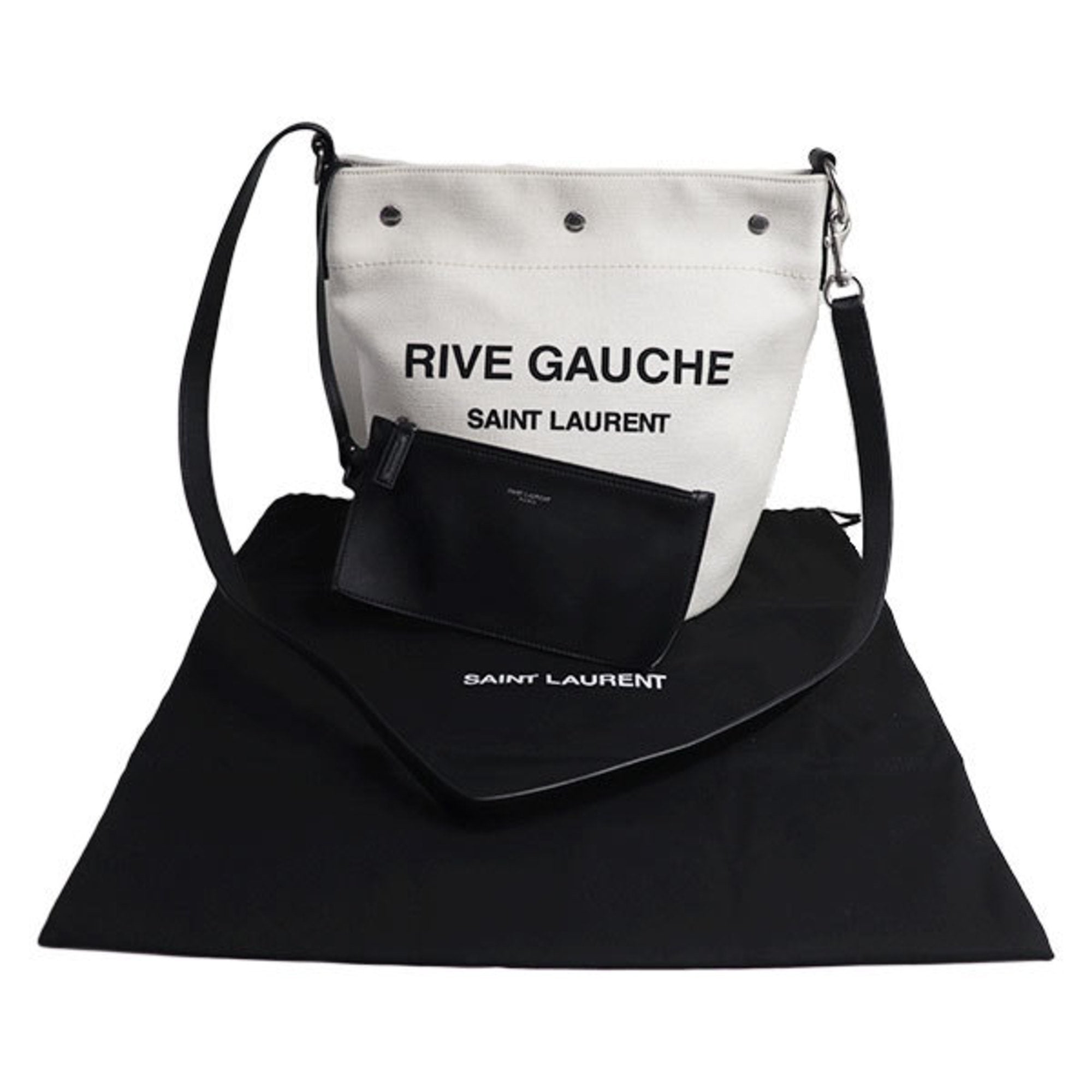 Yves Saint Laurent Black White Canvas Pouch Shoulder Bag (Pre-Owned)