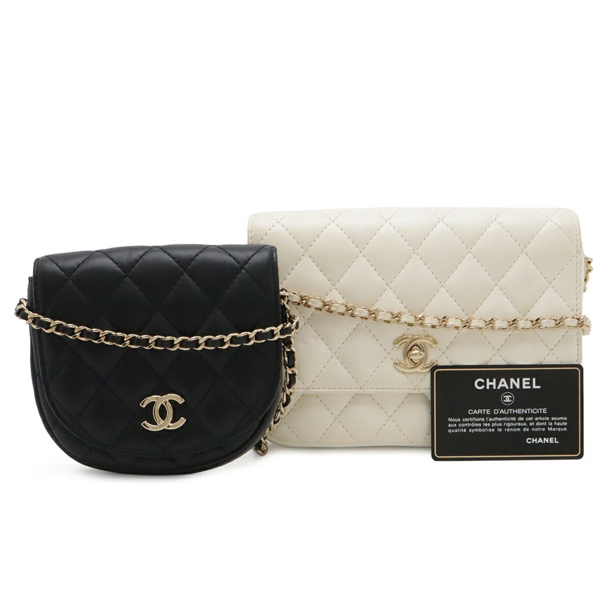 Chanel Matelasse Black Ivory Leather Pochette Shoulder Bag