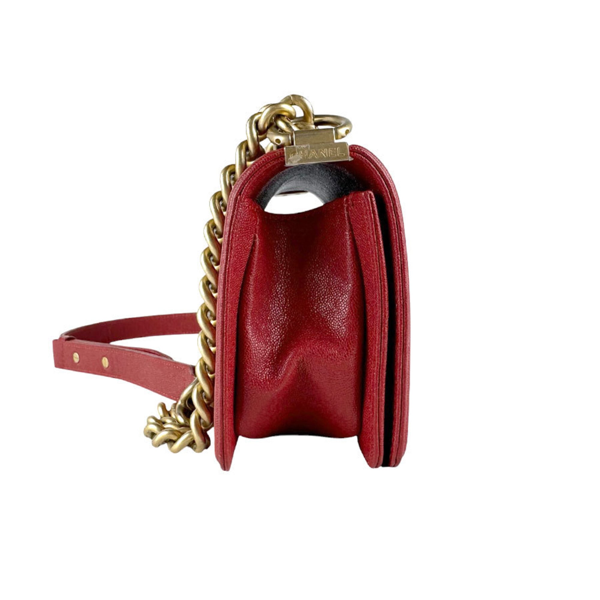Chanel Gold Red Color Grained Calfskin Metal Shoulder Bag