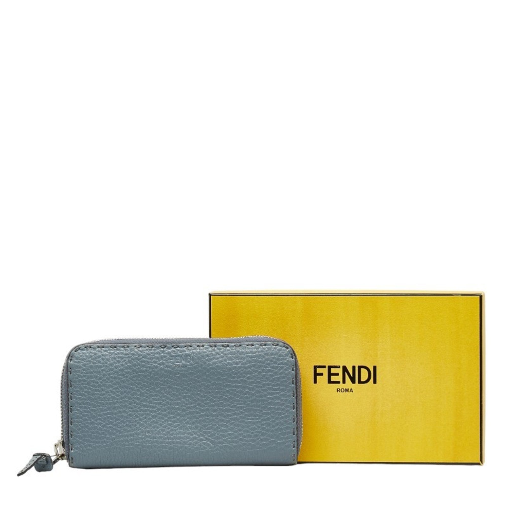 Fendi Blue Gray Leather Long Wallet (Bi-Fold)