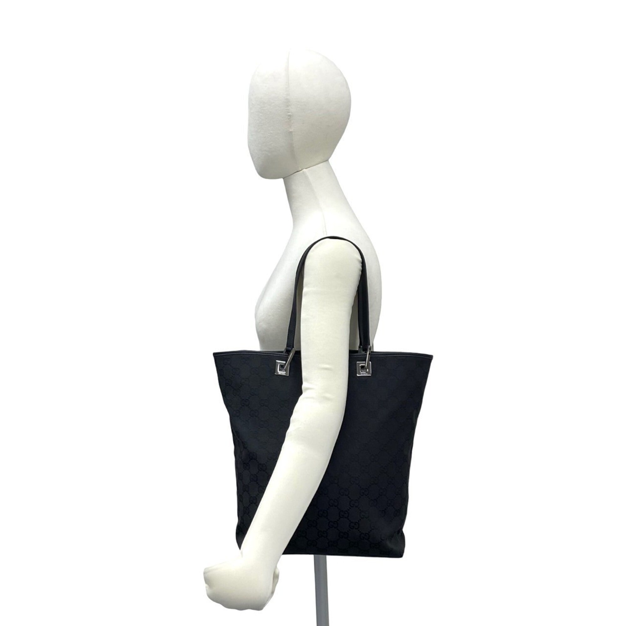 Gucci Black Gg Canvas Leather Handbag Tote Bag (Pre-Owned)