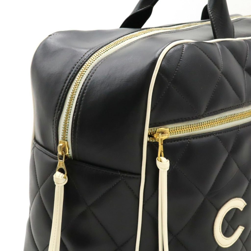 Chanel Black White Leather Boston Bag