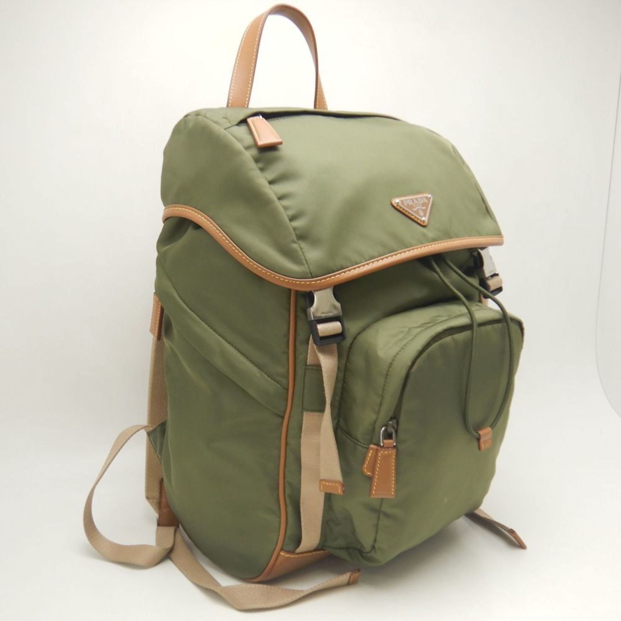 Prada Khaki Nylon Leather Backpack