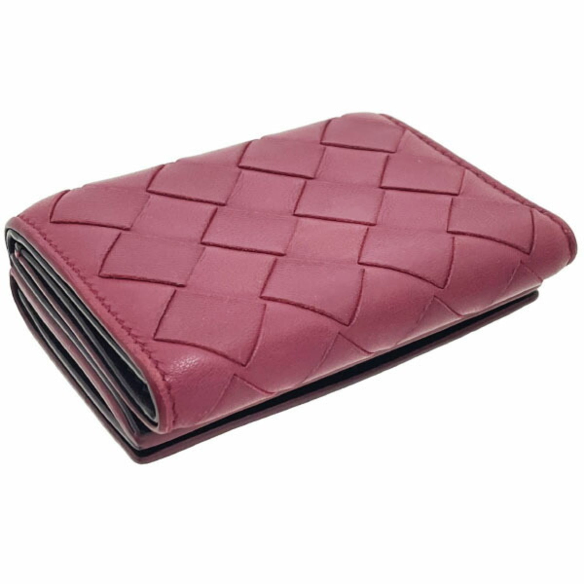 Bottega Veneta Red Color Wine Intrecciato Wallet (Tri-Fold)