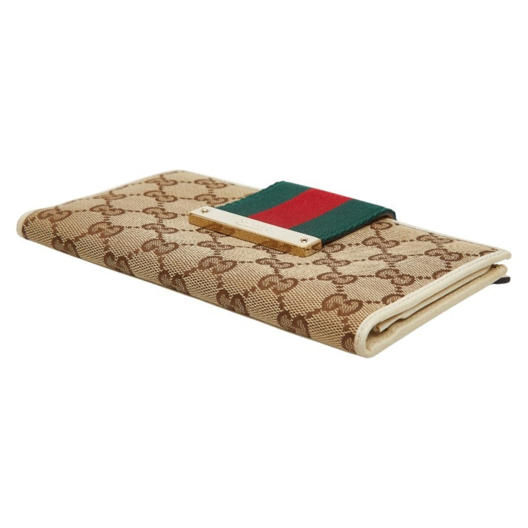 Gucci Beige Ivory Canvas Leather Long Wallet (Bi-Fold) (Pre-Owned)