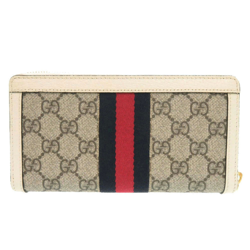 Gucci Gg Supreme Beige White Gg Supreme Leather Long Wallet (Bi-Fold) (Pre-Owned)