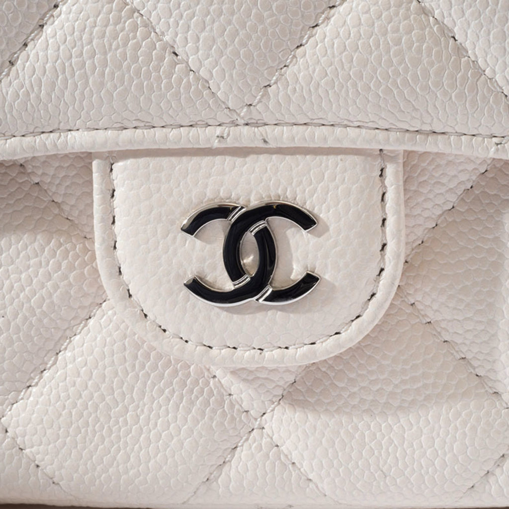 Chanel Matelasse White Caviar Leather Shoulder Bag