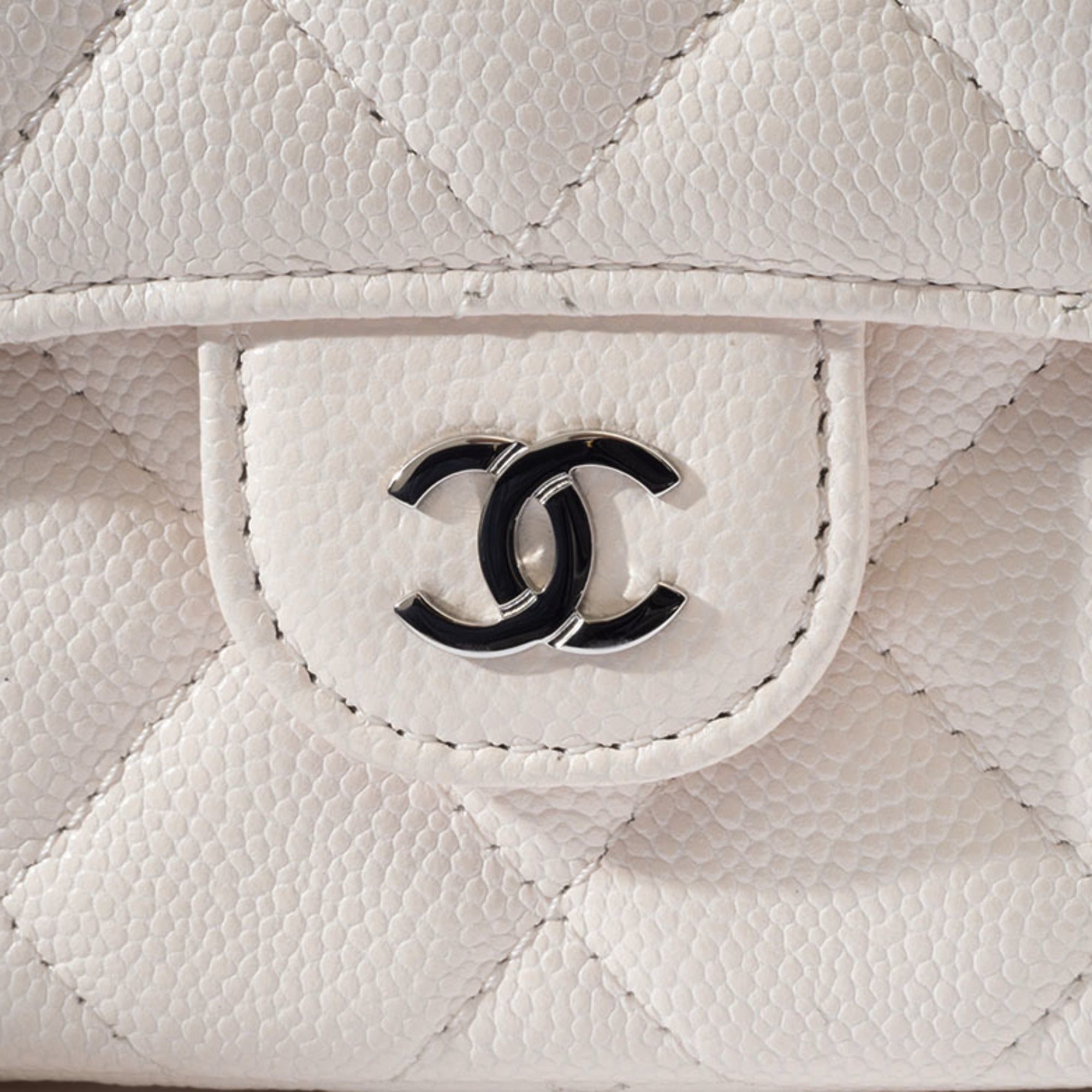 Chanel Matelasse White Caviar Leather Shoulder Bag