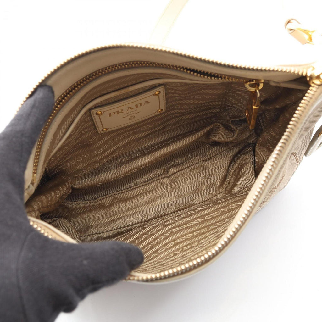 Prada Brown Ivory Canvas Leather Shoulder Bag