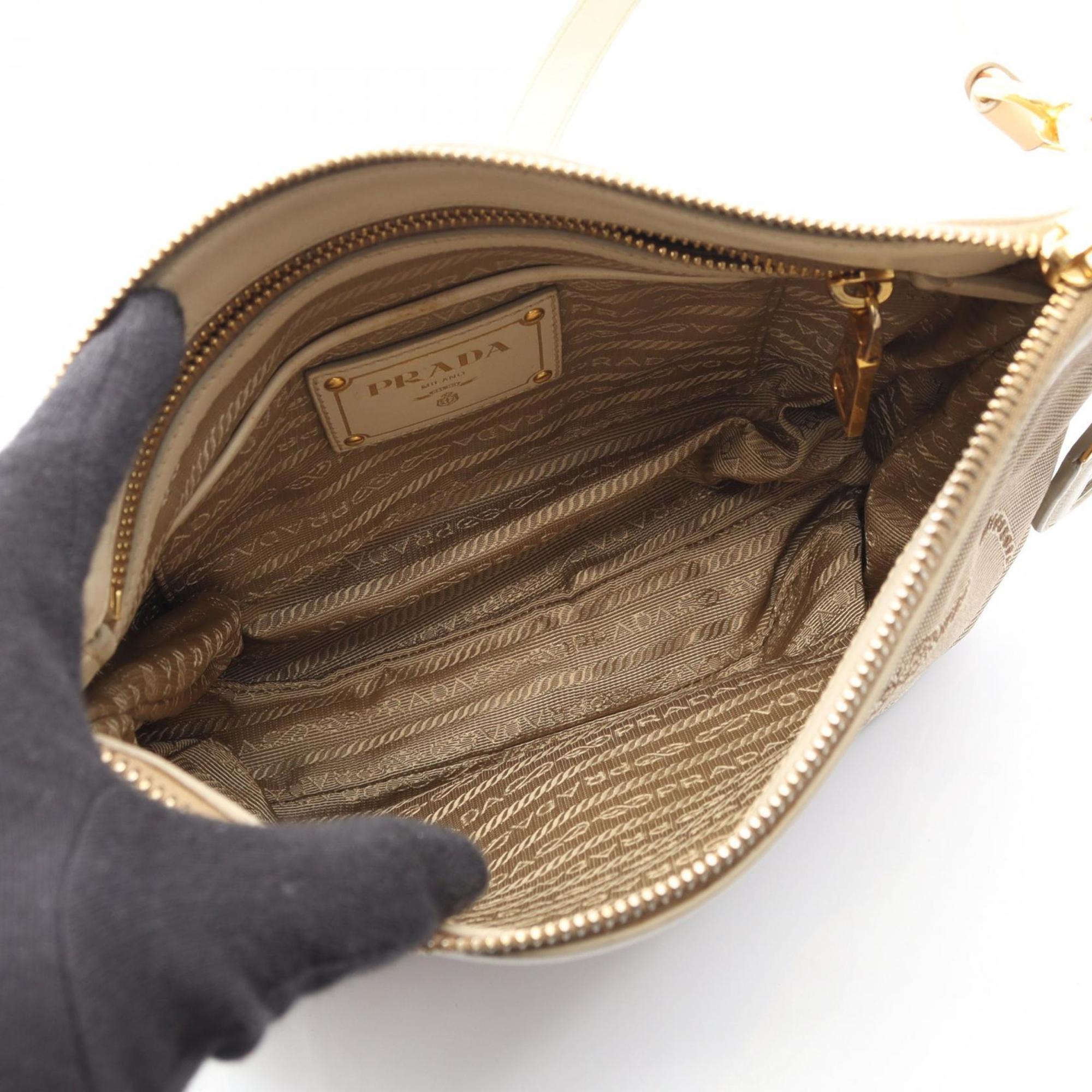 Prada Brown Ivory Canvas Leather Shoulder Bag