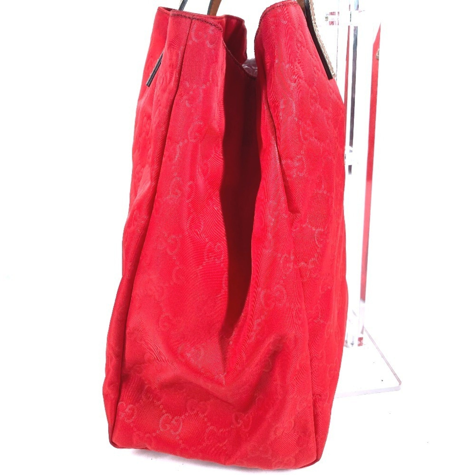 Gucci Red Color Leather Nylon Shoulder Bag Tote Bag (Pre-Owned)