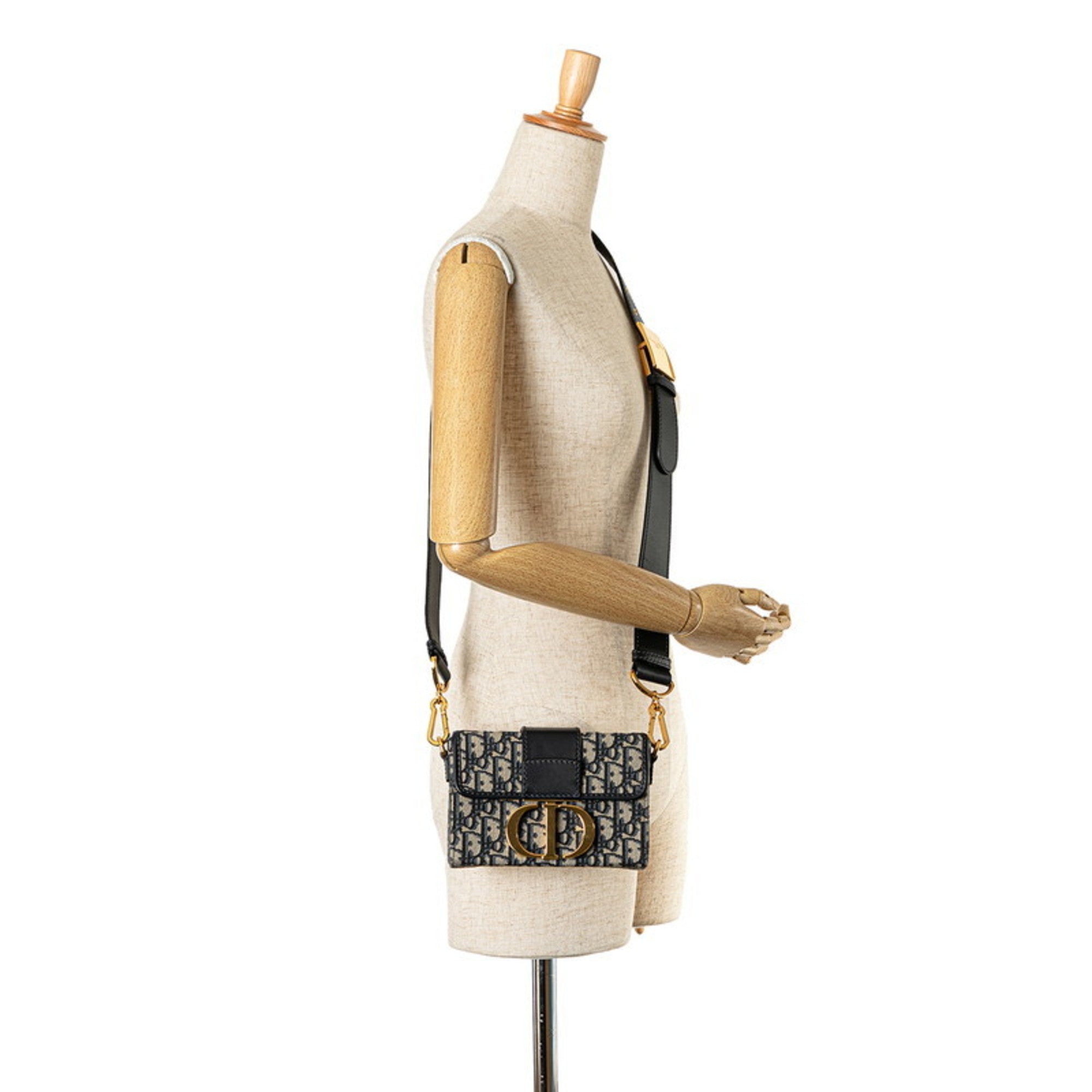 Christian Dior Beige Navy Jacquard Leather Shoulder Bag (Pre-Owned)
