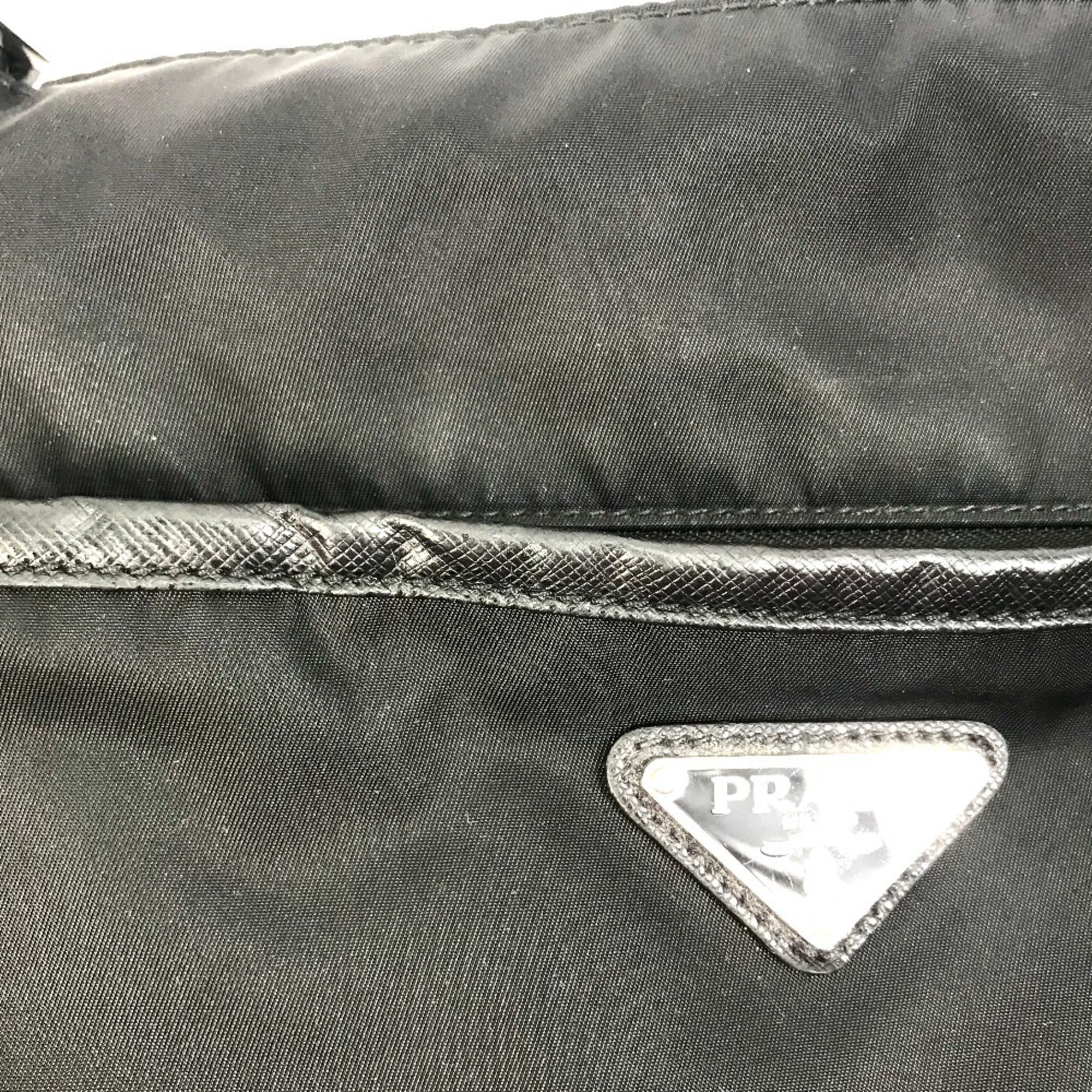 Prada Black Nylon Leather Shoulder Bag