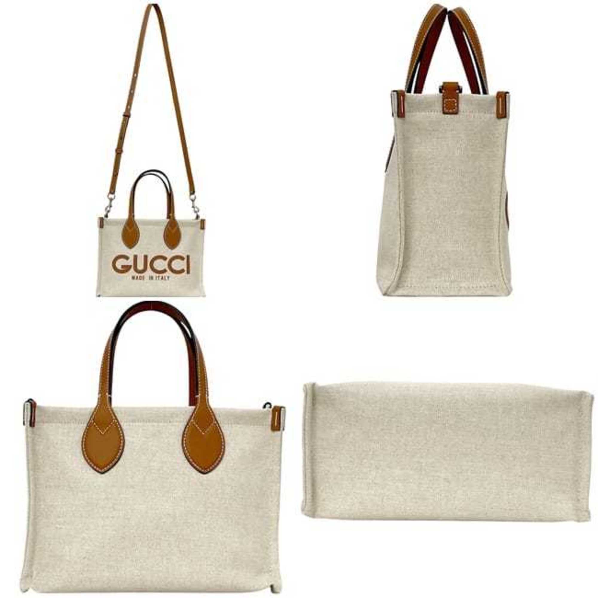 Gucci Beige Brown Camel Canvas Leather Handbag Shoulder Bag (Pre-Owned)