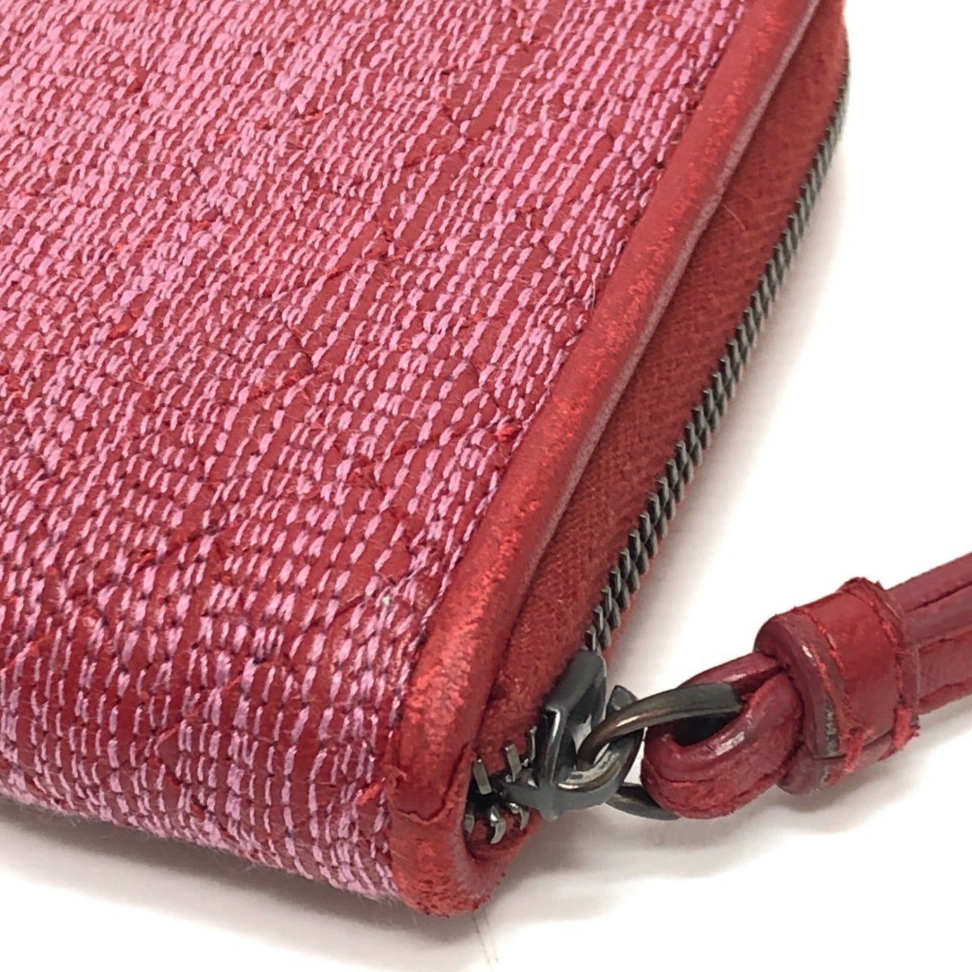 Bottega Veneta Intrecciato Red Color Leather Canvas Long Wallet (Bi-Fold)