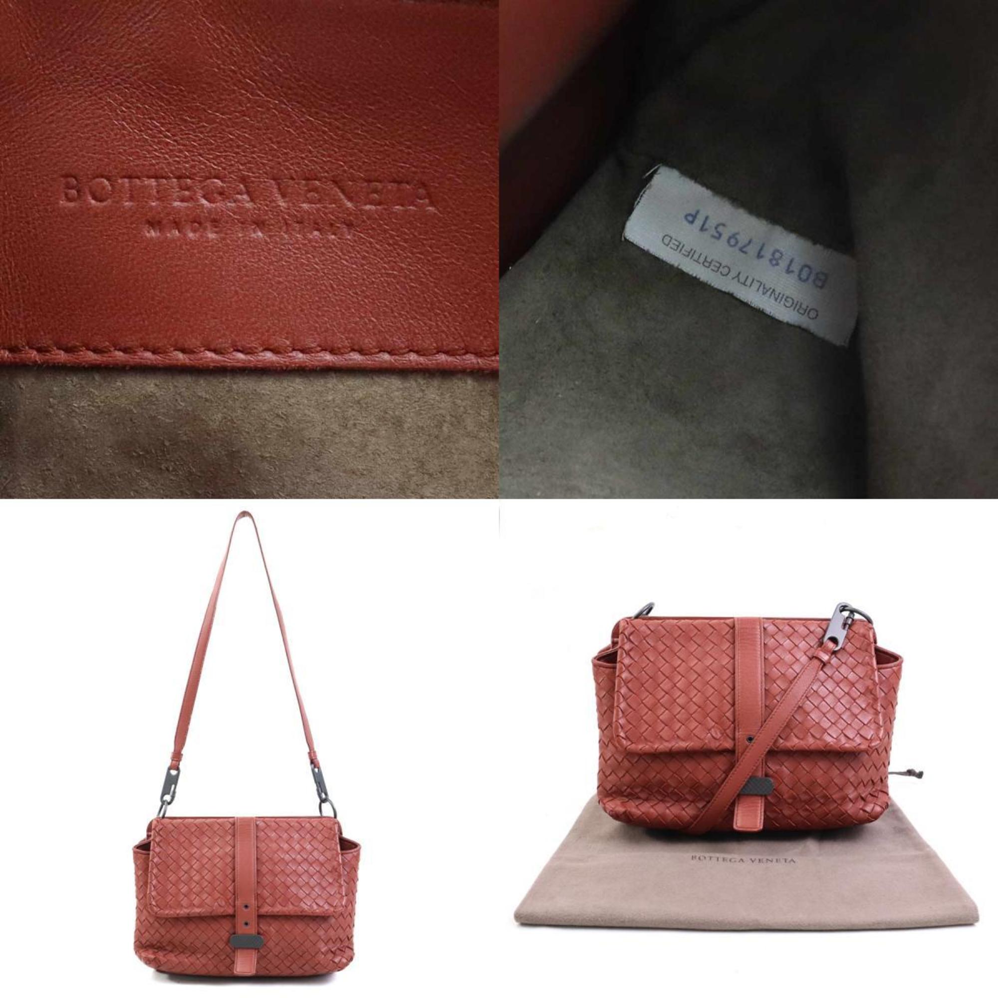 Bottega Veneta Red Brown Leather Shoulder Bag