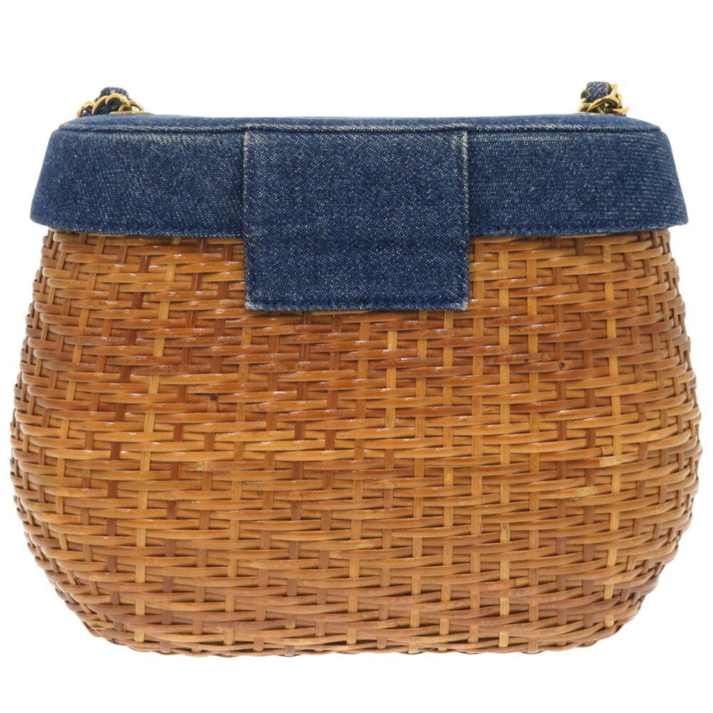 Chanel Navy Straw Leather Shoulder Bag