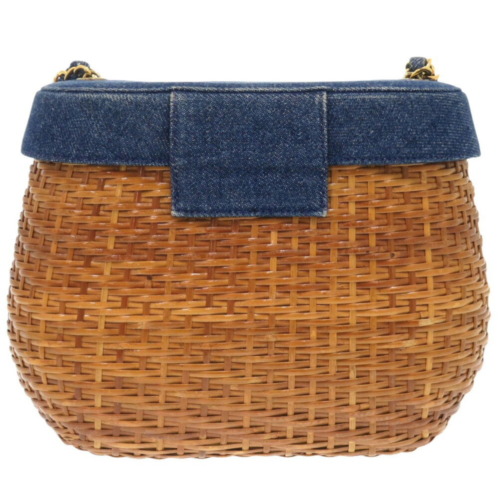 Chanel Navy Straw Leather Shoulder Bag
