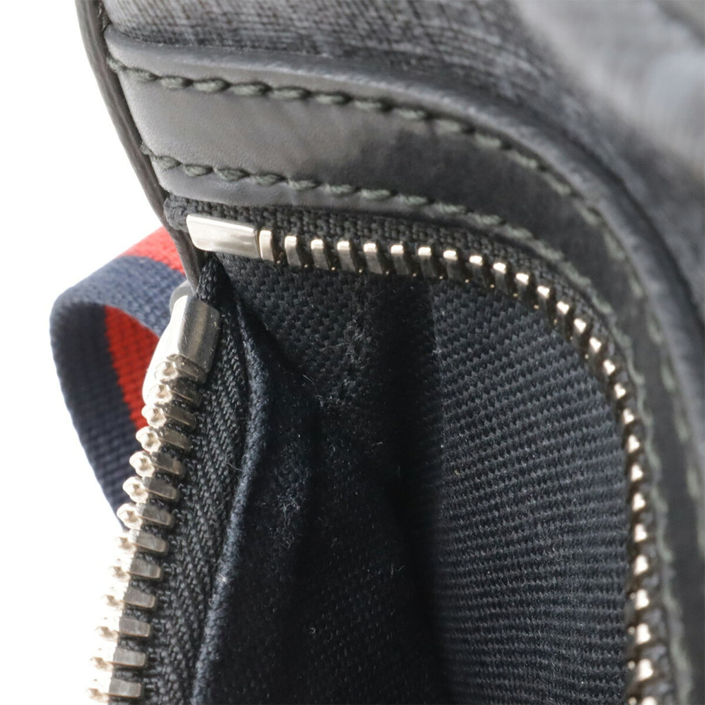 Gucci Black Dark Gray Navy Red Color Gg Supreme Canvas Pvc Coated Canvas Leather Messenger Bag Pochette Shoulder Bag (Pre-Owned)