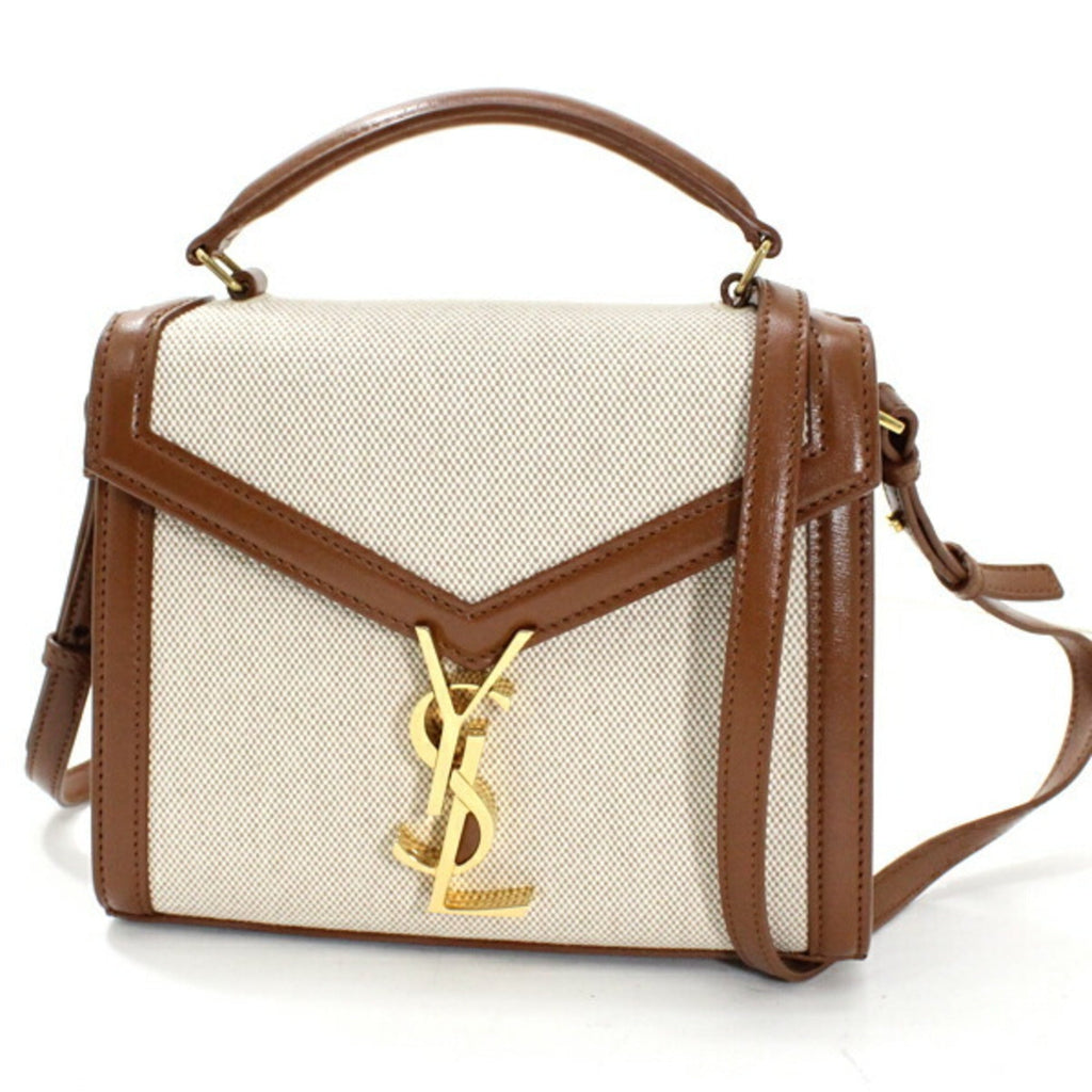 Saint Laurent Brown Canvas Leather Shoulder Bag (Pre-Owned)
