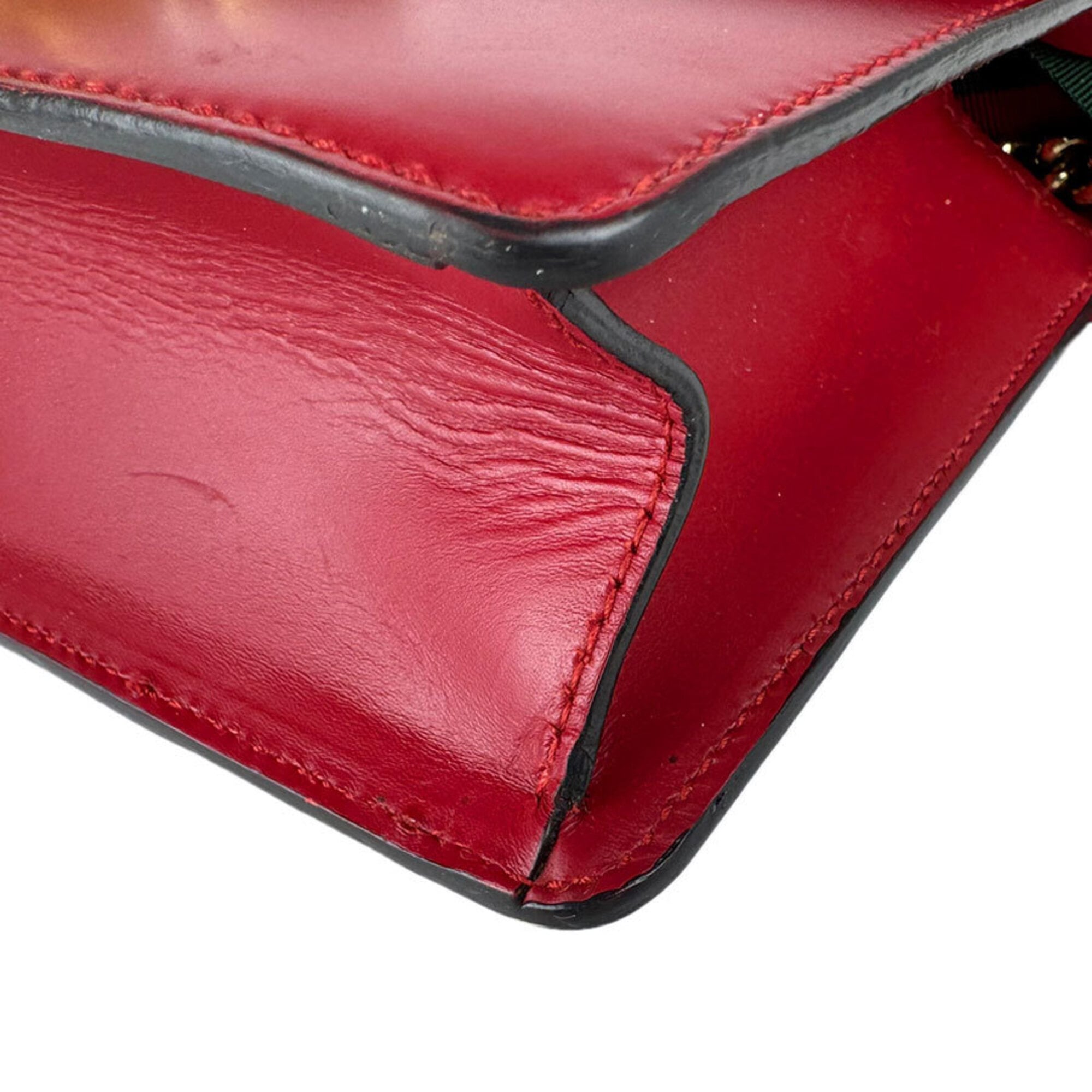 Gucci Navy Red Color Leather Shoulder Bag (Pre-Owned)