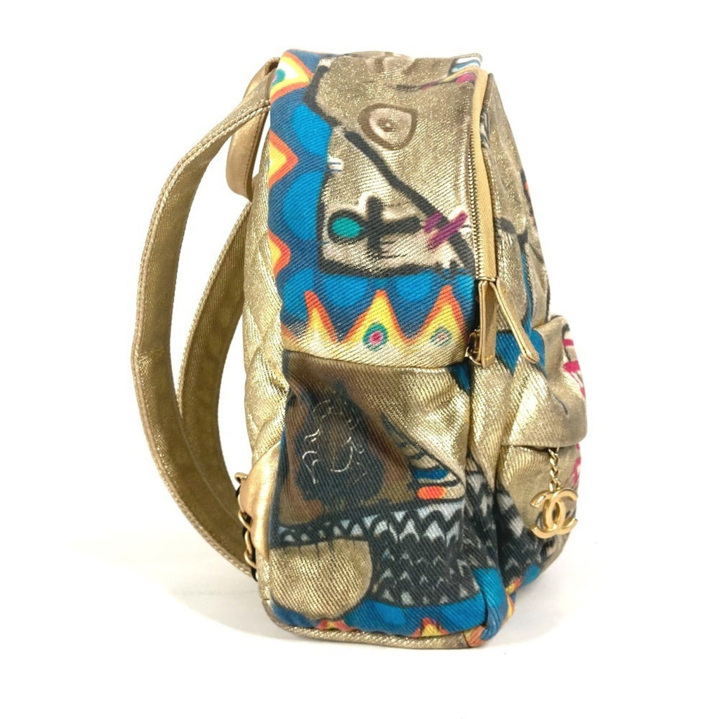 Chanel Gold Leather Canvas Backpack