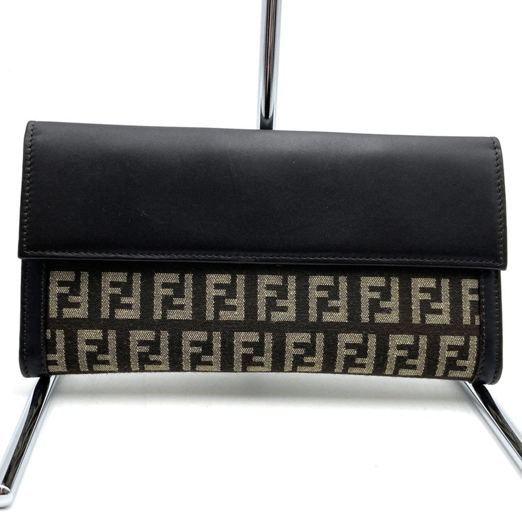 Fendi Zucchino Brown Canvas Long Wallet (Bi-Fold)