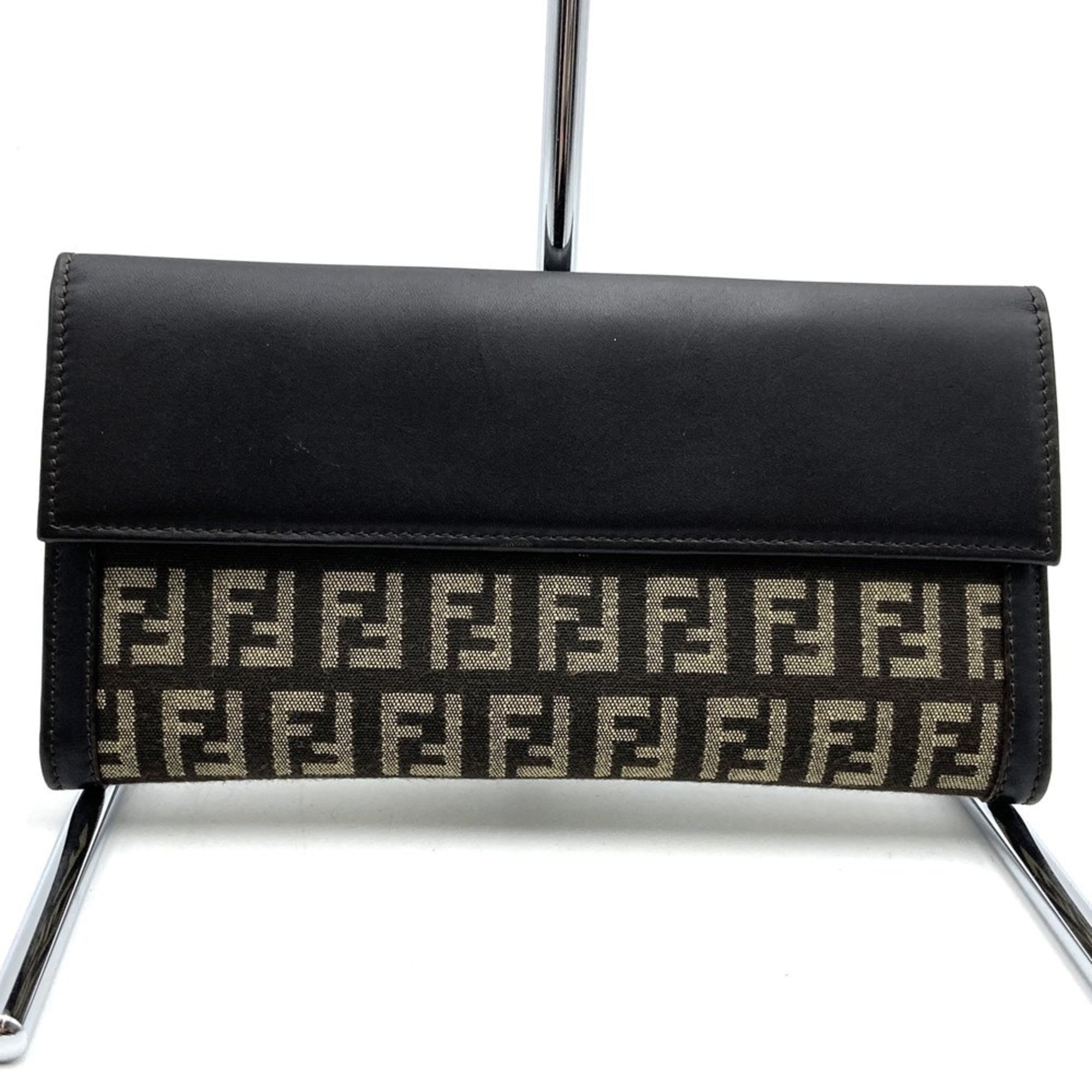 Fendi Zucchino Brown Canvas Long Wallet (Bi-Fold)
