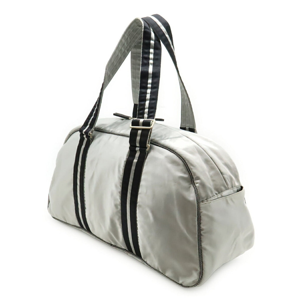Chanel Black Silver Nylon Boston Bag Handbag