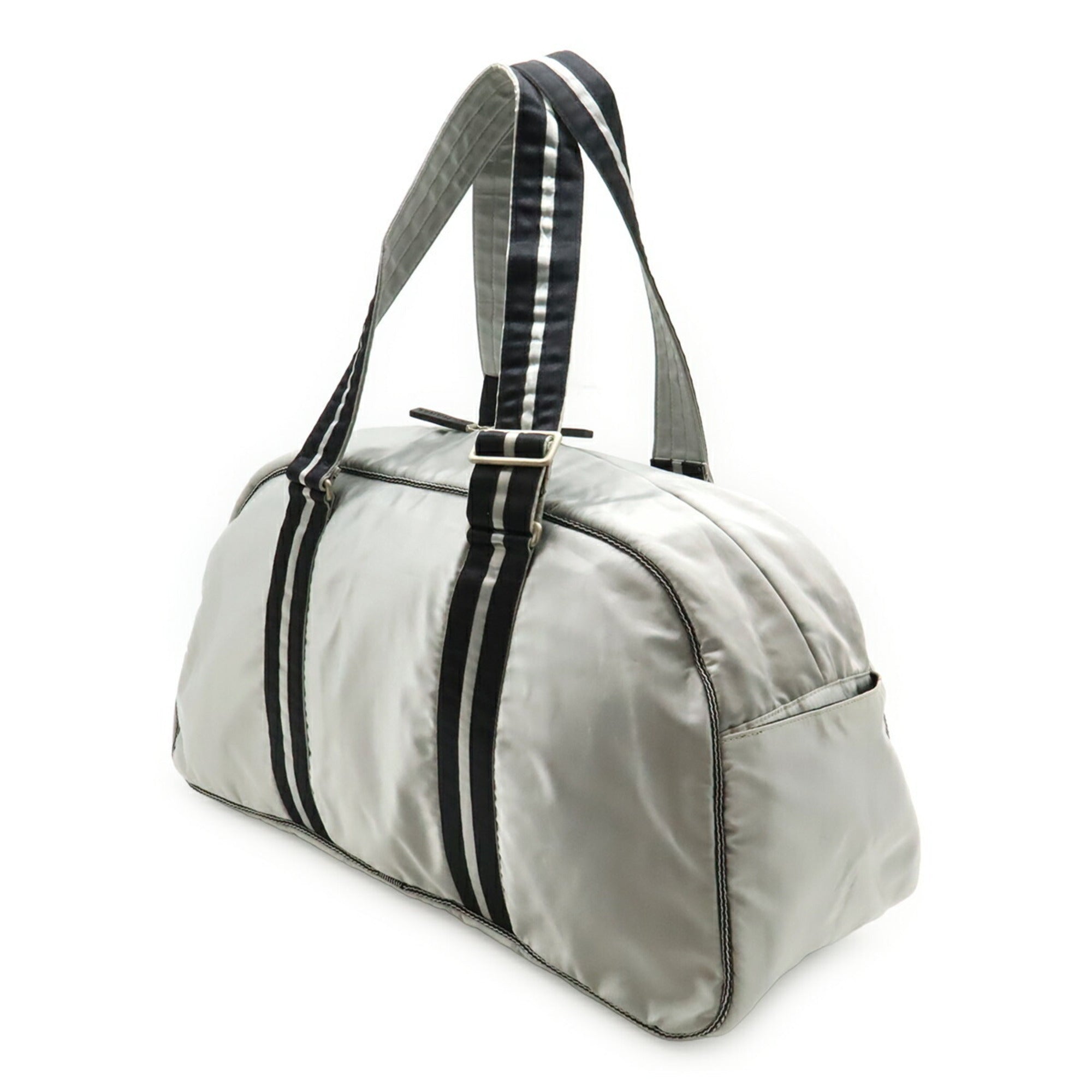 Chanel Black Silver Nylon Boston Bag Handbag