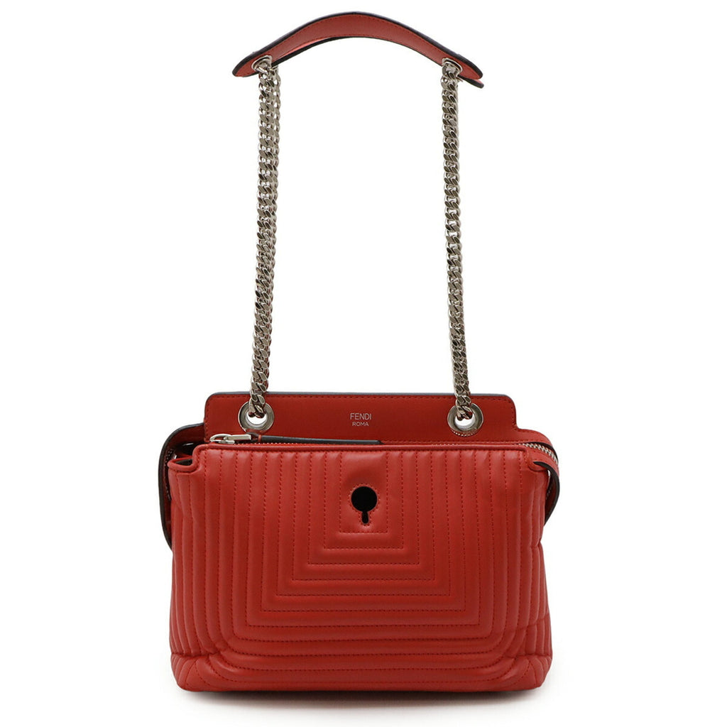 Fendi Dotcom Red Color Leather Pouch Shoulder Bag
