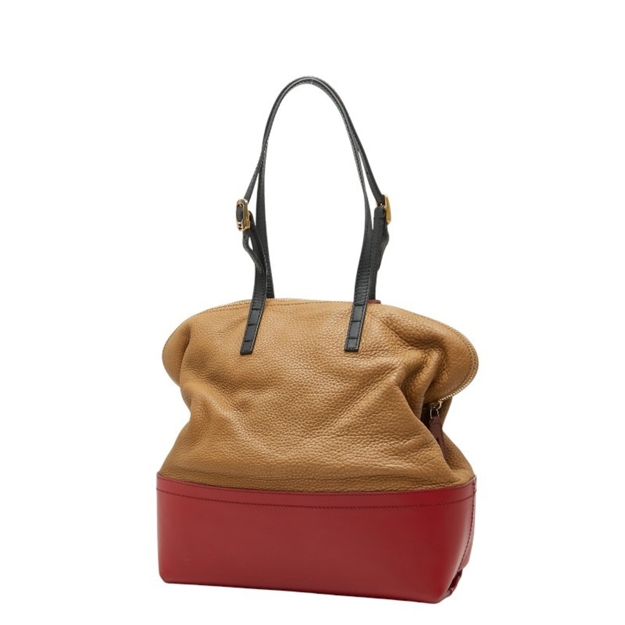 Fendi Selleria Red Brown Leather Tote Bag