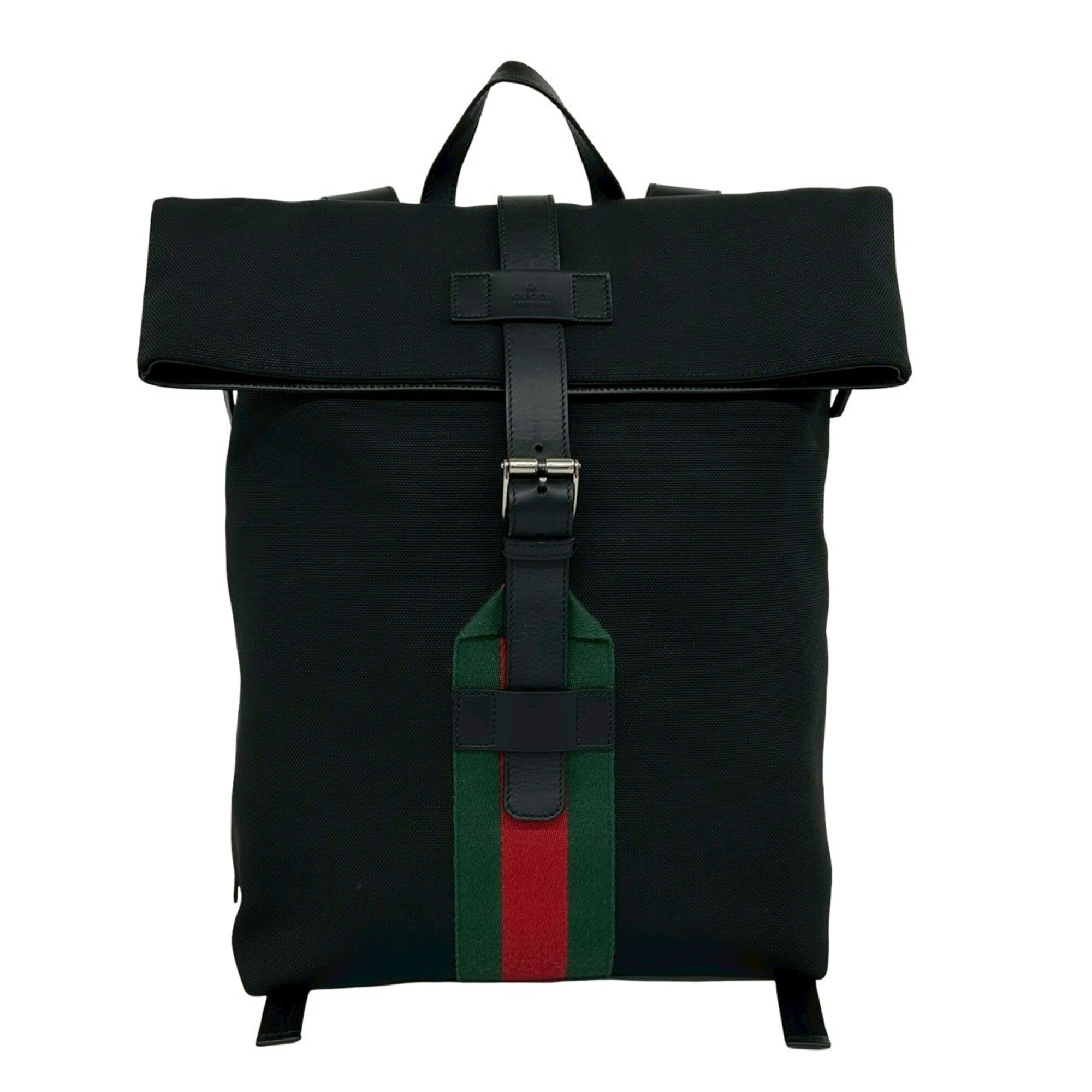 Gucci Black Green Red Color Canvas Leather Backpack (Pre-Owned)