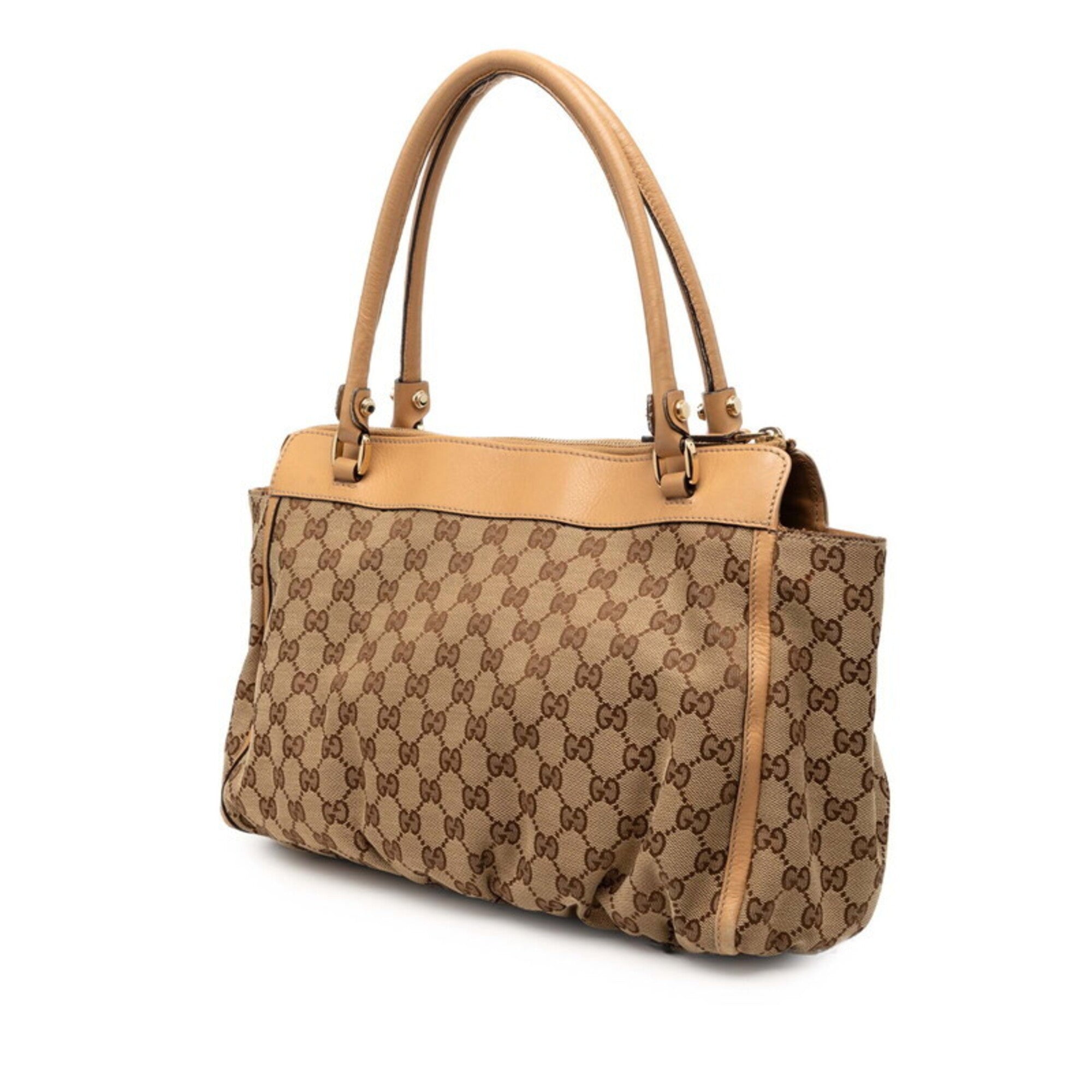Gucci Brown Canvas Leather Handbag Shoulder Bag Tote Bag (Pre-Owned)