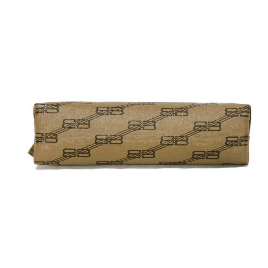 Balenciaga Beige Brown Coated Canvas Leather Clutch Bag Pouch