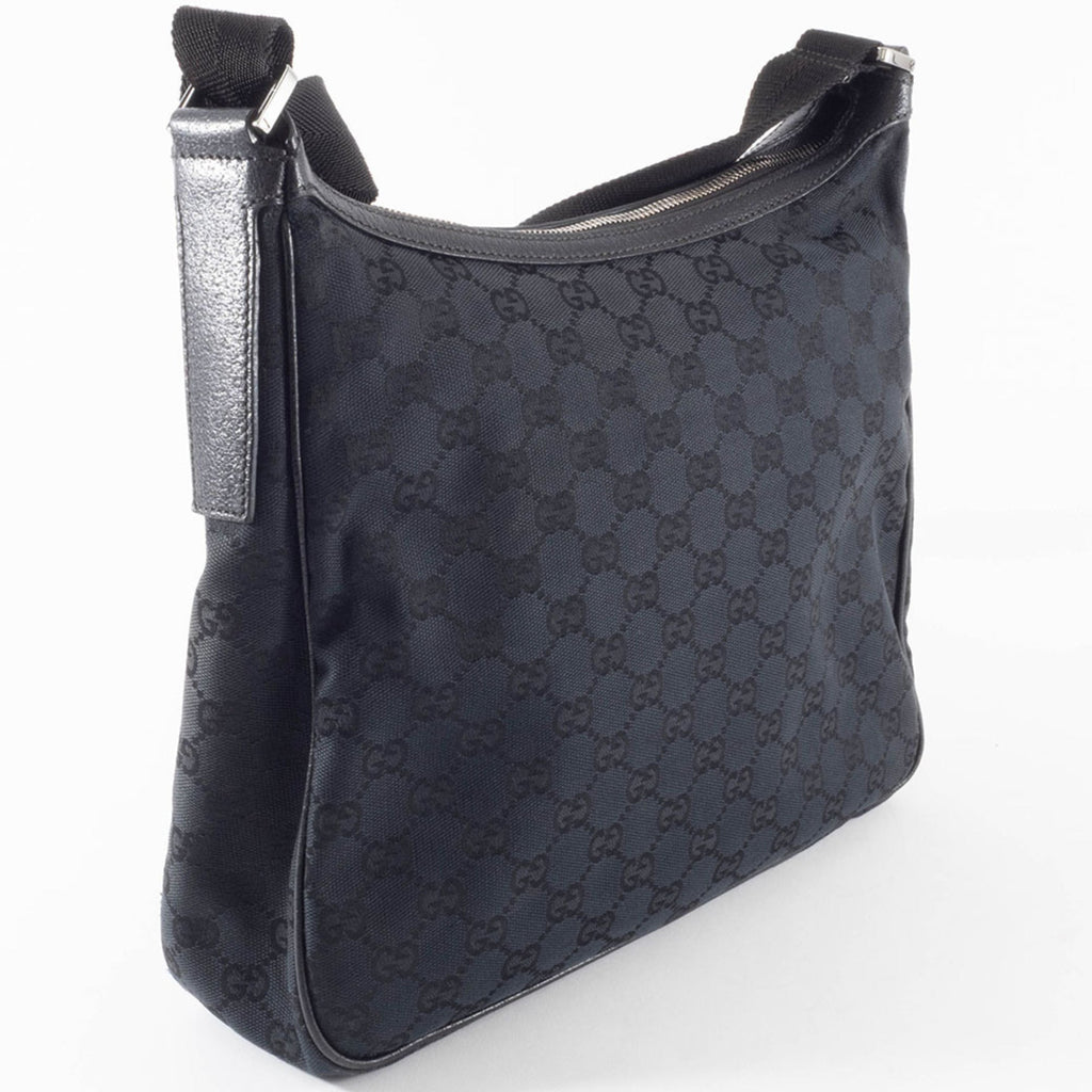 Gucci Black Gg Canvas Leather Shoulder Bag (Pre-Owned)