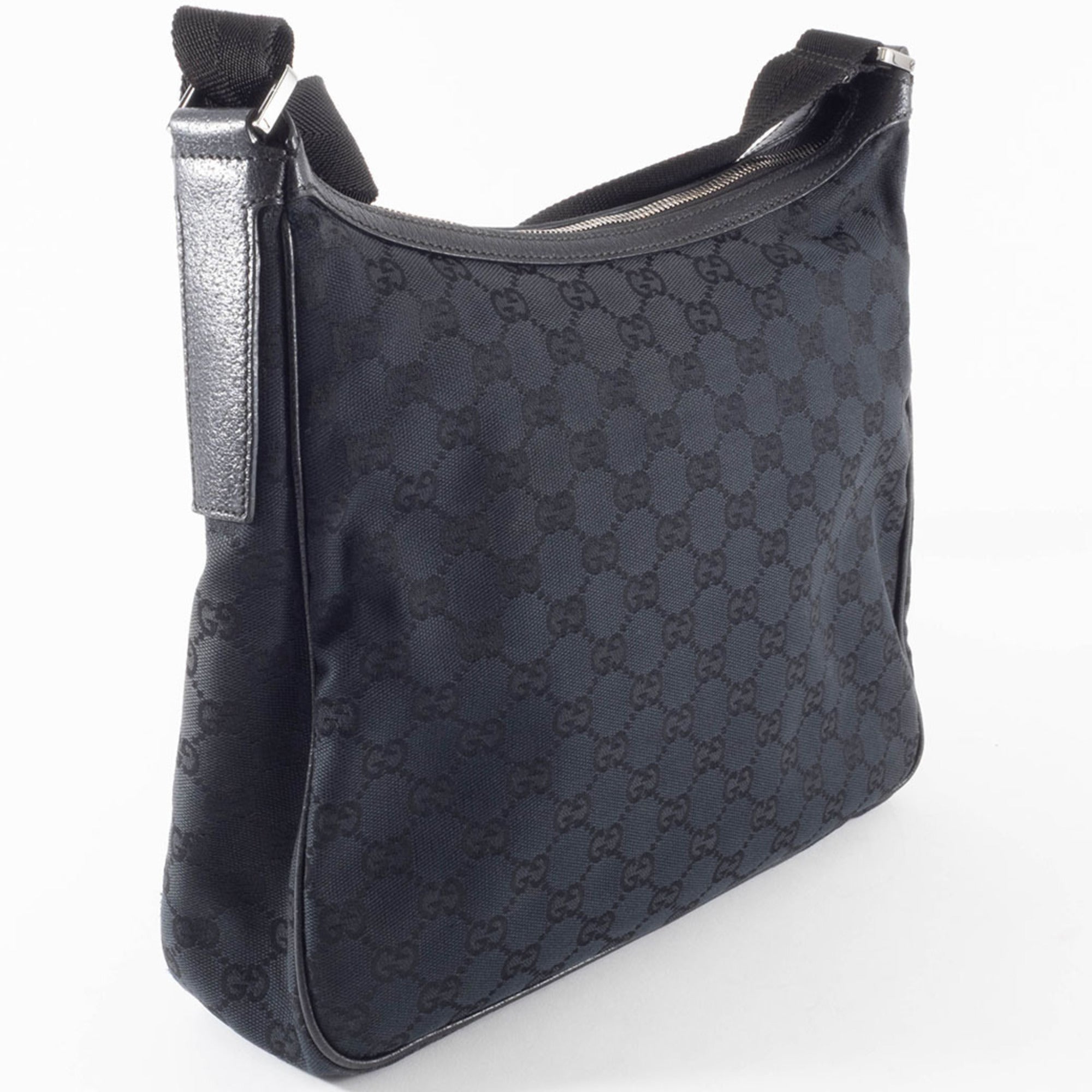 Gucci Black Gg Canvas Leather Shoulder Bag (Pre-Owned)