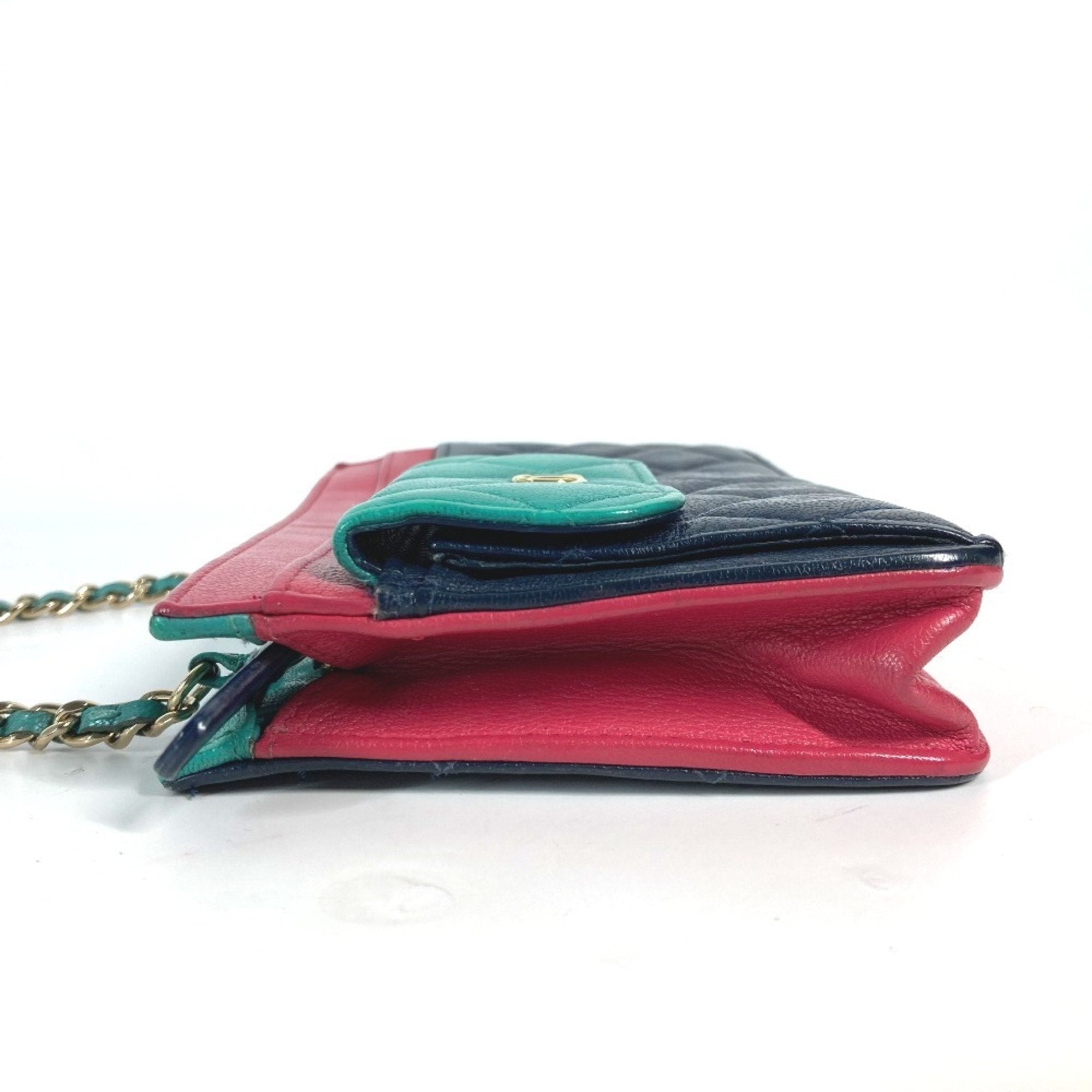 Chanel Navy Pink Grained Calfskin Pochette Shoulder Bag