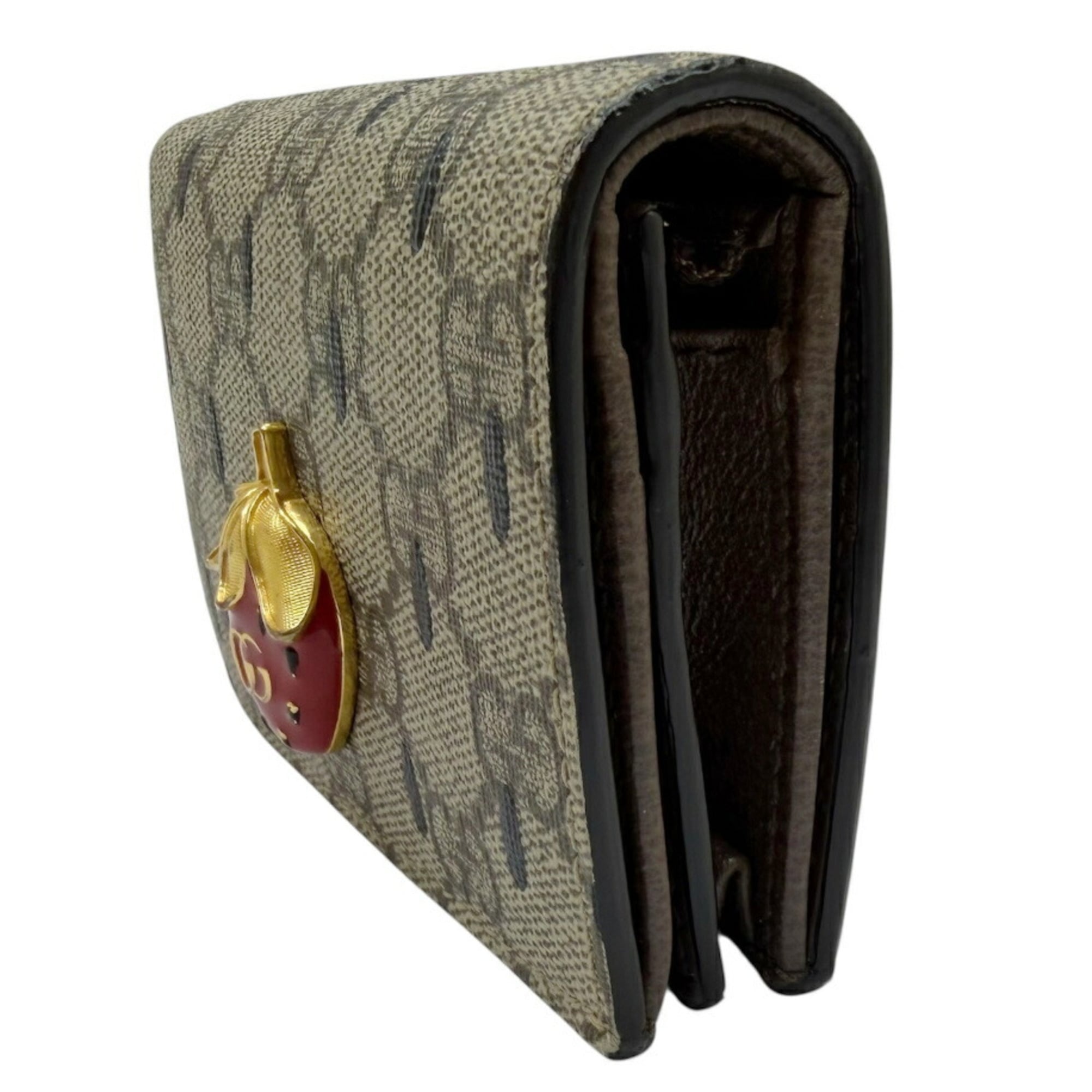 Gucci Beige Black Red Color Gg Supreme Middle Wallet (Bi-Fold) (Pre-Owned)