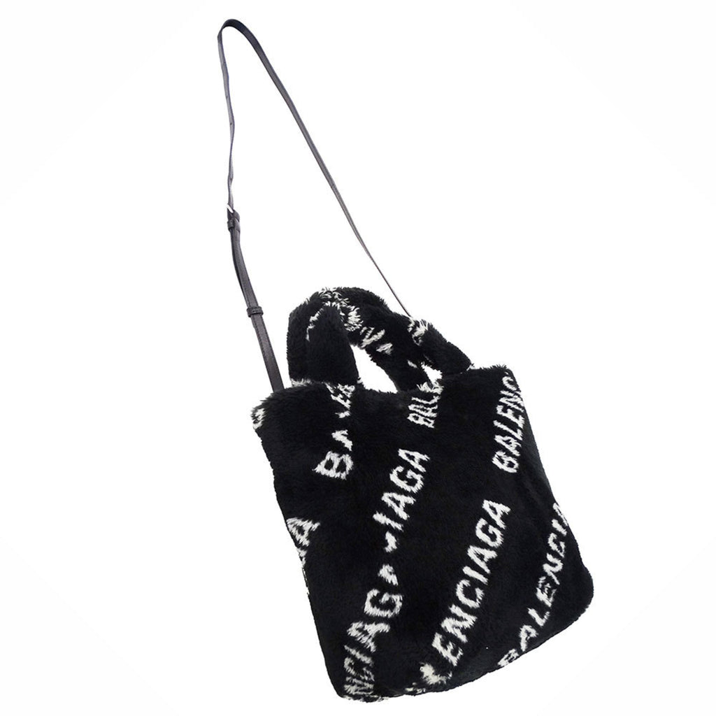 Balenciaga Black Faux Fur Handbag Shoulder