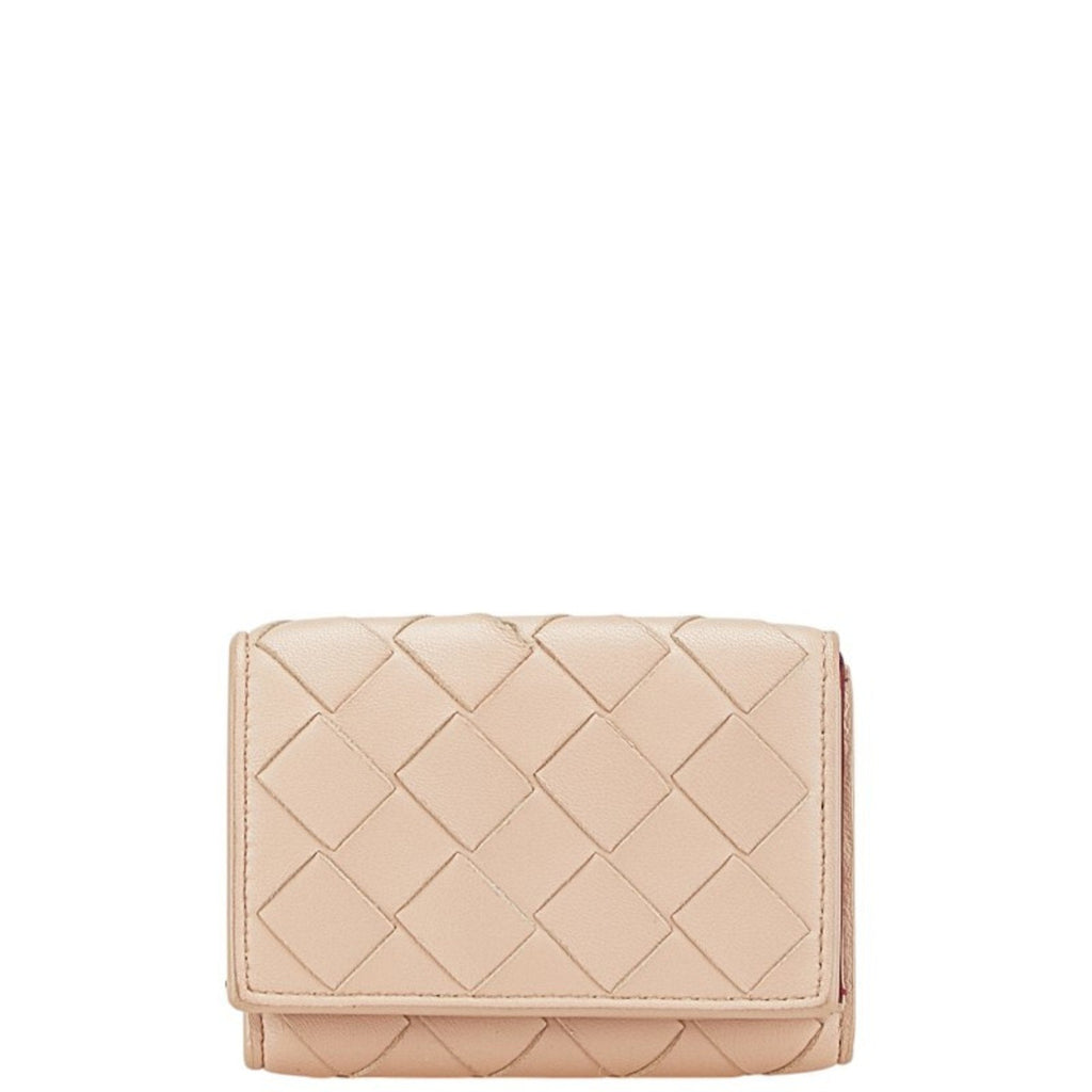 Bottega Veneta Beige Pink Leather Wallet (Tri-Fold)