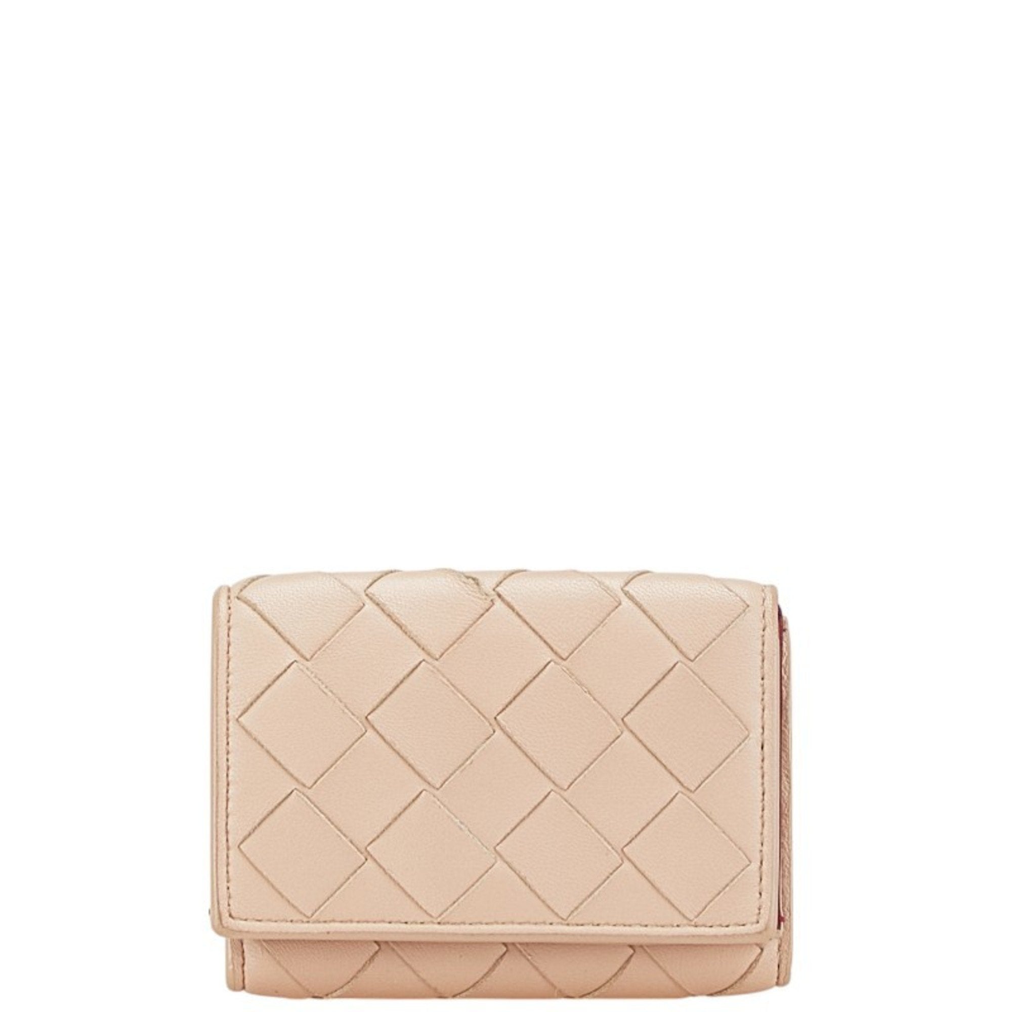 Bottega Veneta Beige Pink Leather Wallet (Tri-Fold)
