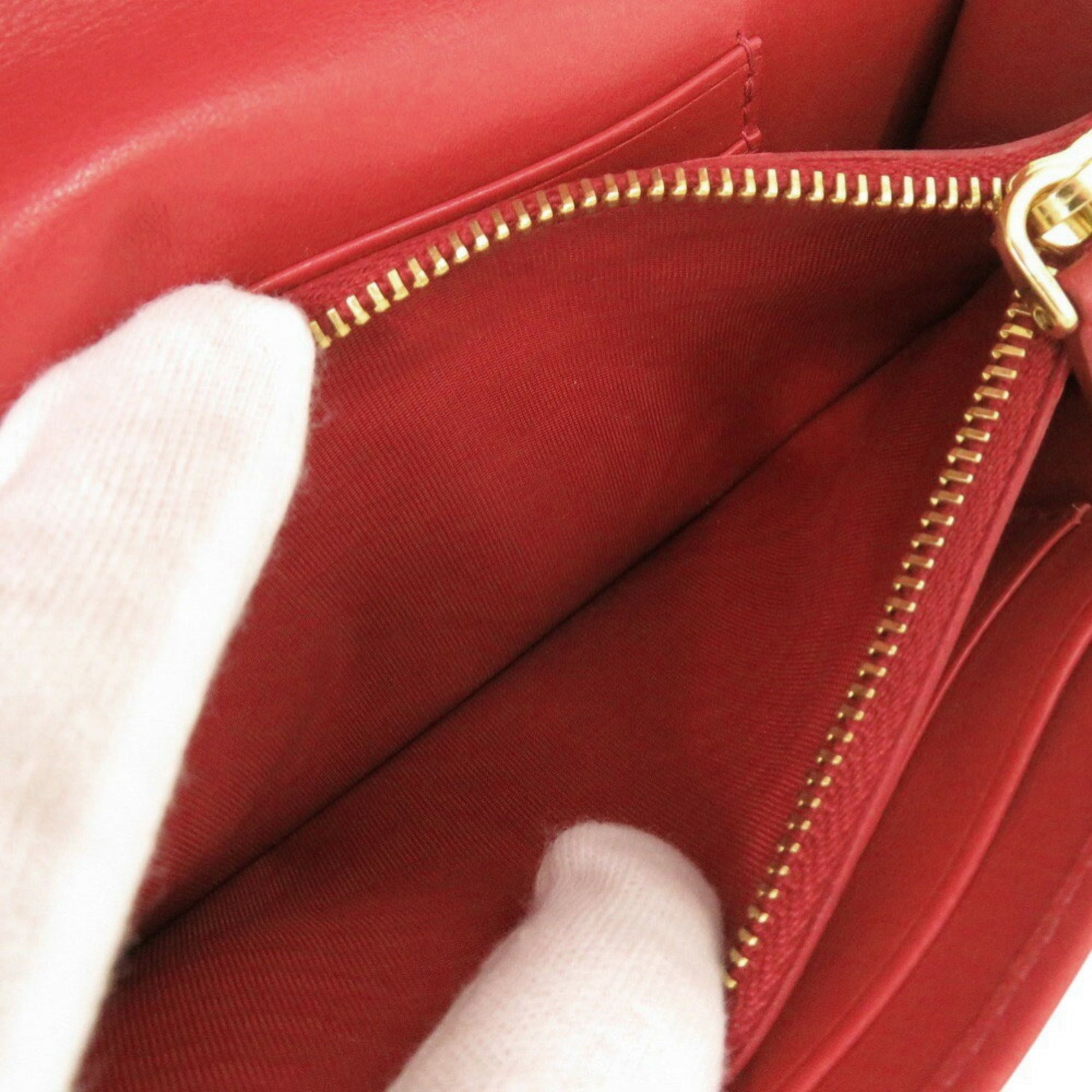 Prada Red Color Nylon Leather Chain/Shoulder Wallet
