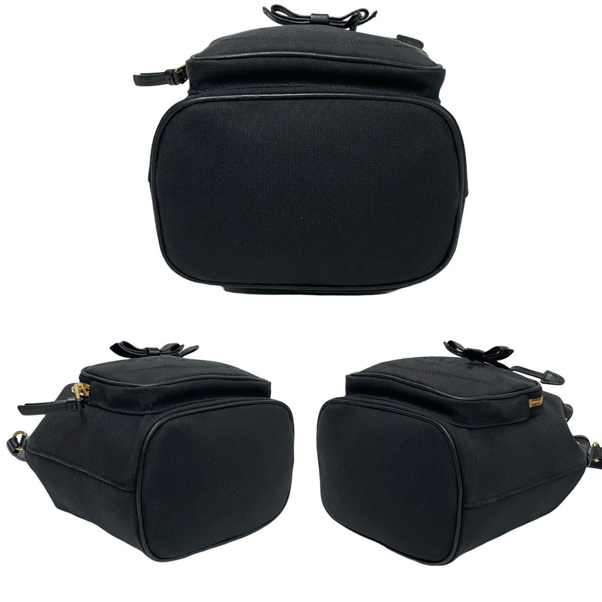 Prada Black Leather Canvas Handbag Shoulder Bag