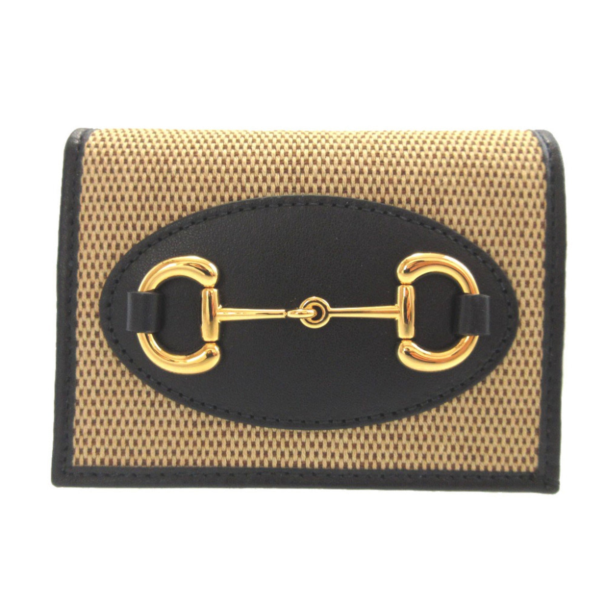 Gucci Beige Black Canvas Leather Wallet (Bi-Fold) (Pre-Owned)