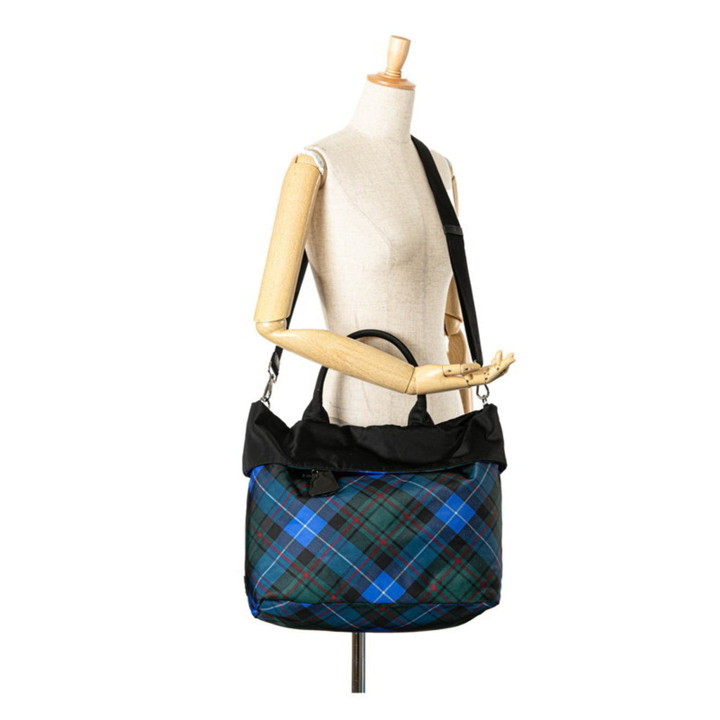 Prada Black Blue Multi-Color Nylon Leather Shoulder Bag Tote Bag