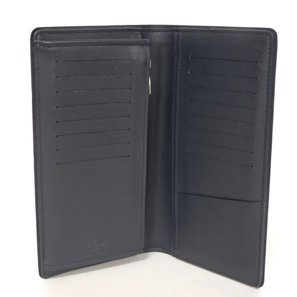 Louis Vuitton Navy Blue White Canvas Leather Long Wallet
