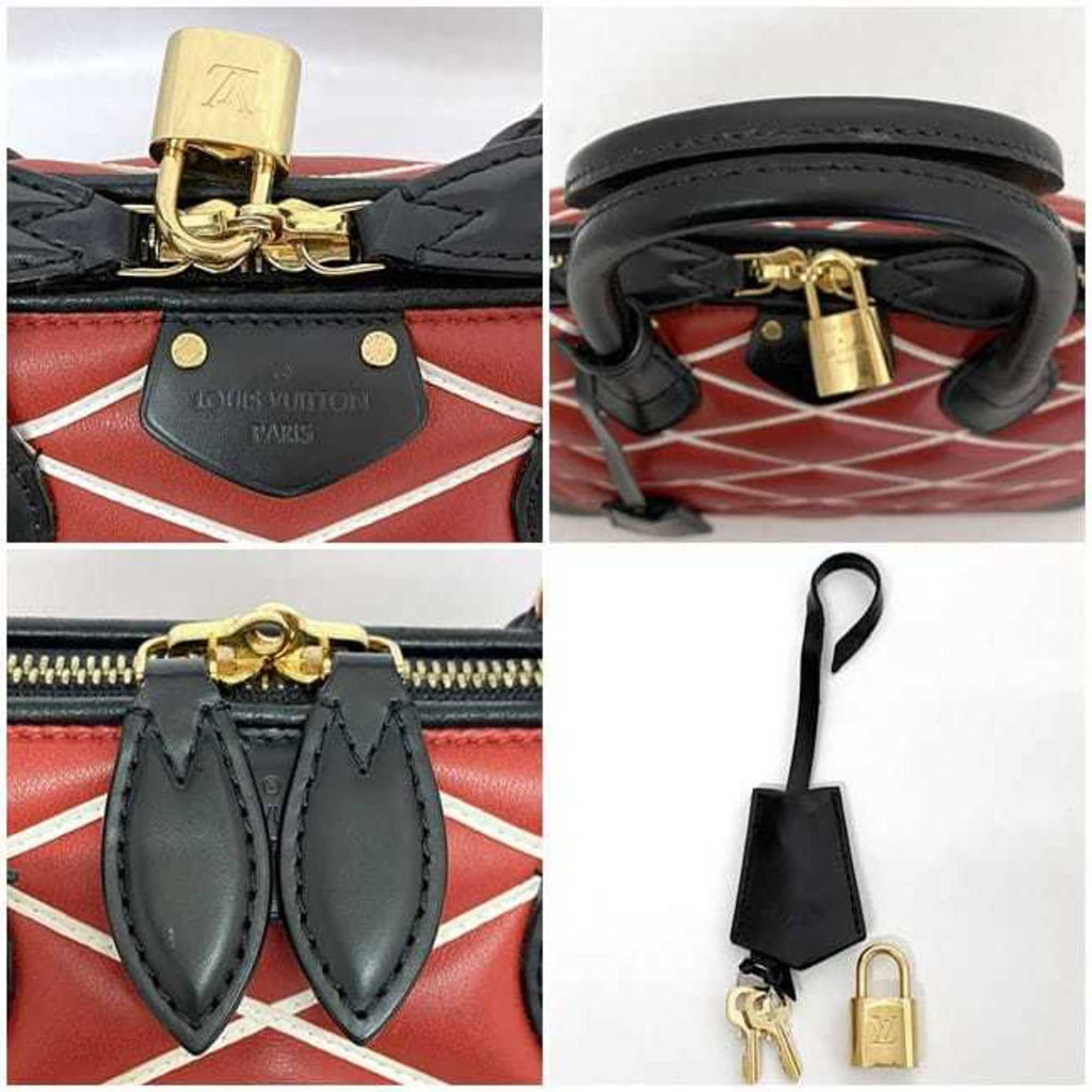 Louis Vuitton Black Red Color Leather Handbag Shoulder Bag