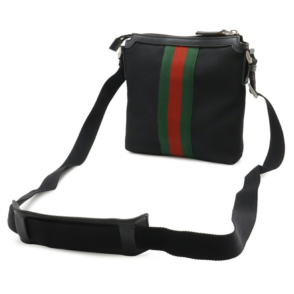 Gucci Black Green Red Color Nylon Canvas Leather Shoulder Bag (Pre-Owned)