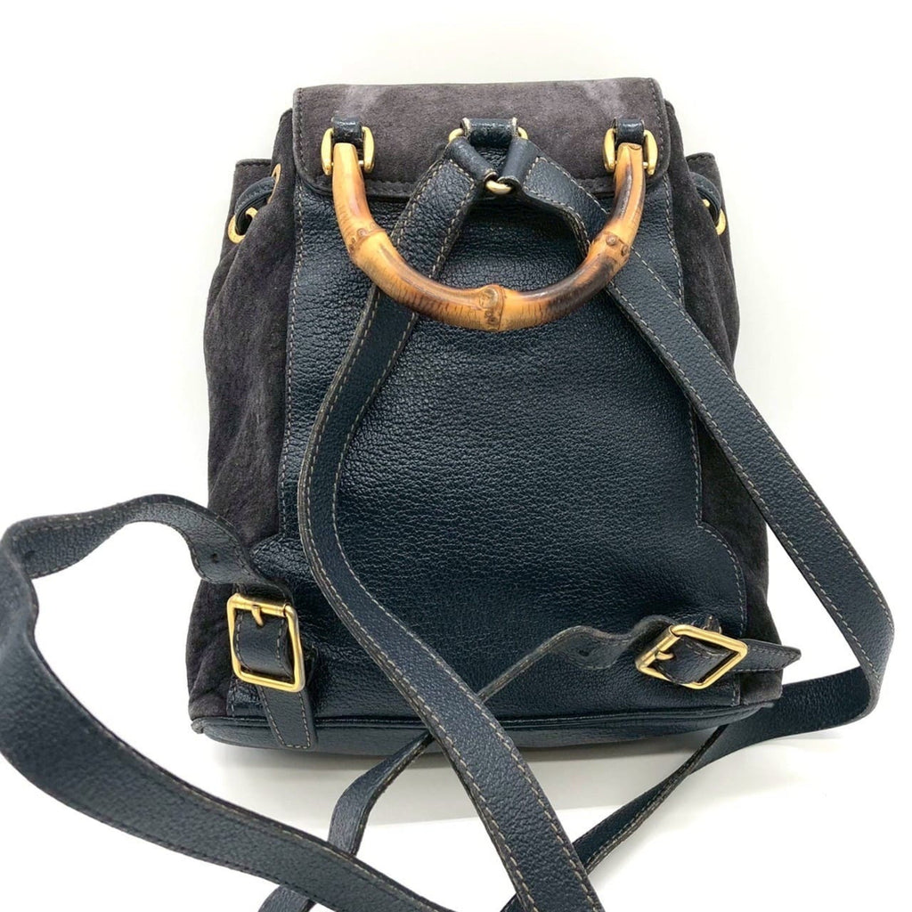 Gucci Navy Bamboo Suede Backpack (Pre-Owned)